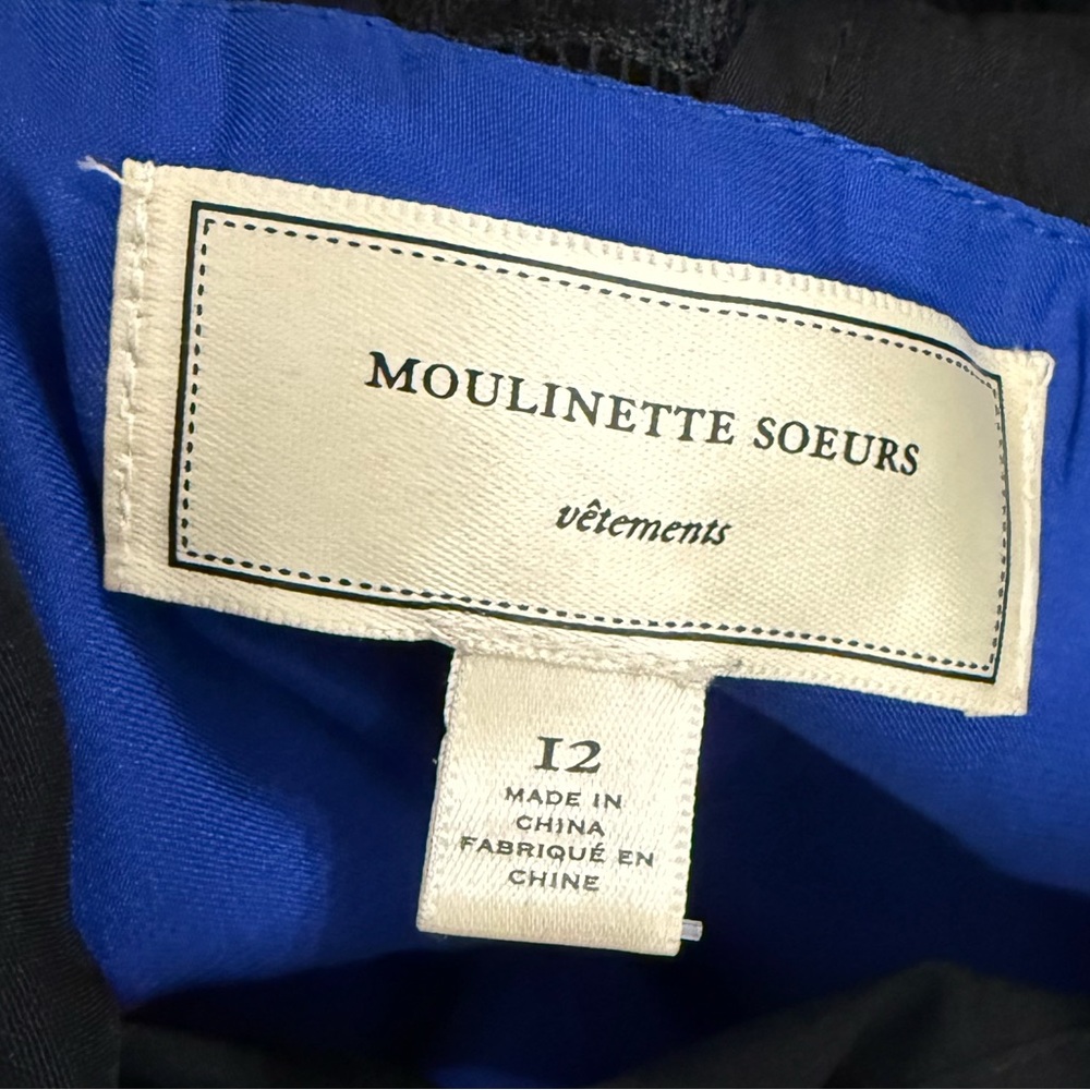 Moulinette Soeurs Anthropologie Sapphire Blue Black Lace Overlay Dress Sz 12 - Picture 7 of 7